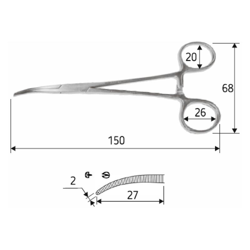 Затискач судинний Леріча (Кохера) зігнутий15 см одно-дво зубий.Surgicon